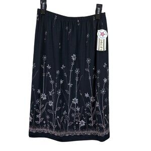 NEW VTG Y2K Black Embroidered Floral Skirt Notations M Cottagecore Deadstock